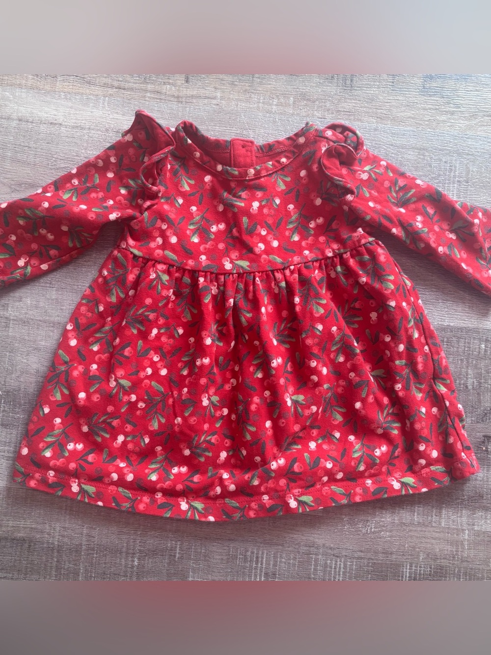 Gymboree Red Floral Long Sleeve Dress with Ruffle Shoulders